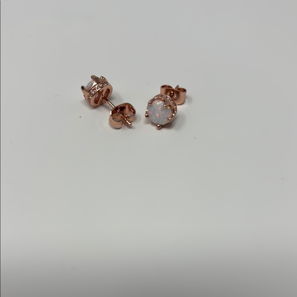 Rose Gold and Simulated Opal Earrings - Picture 3 of 4